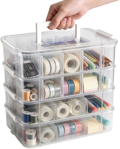 4 Ties Craft Storage Box with Handle with 20 compartments and 2 Trays - Image 2