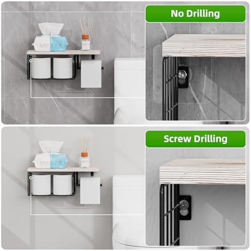 VITVITI Toilet Paper Holder with Shelf Wall Mounted Storage Vintage White - Image 5
