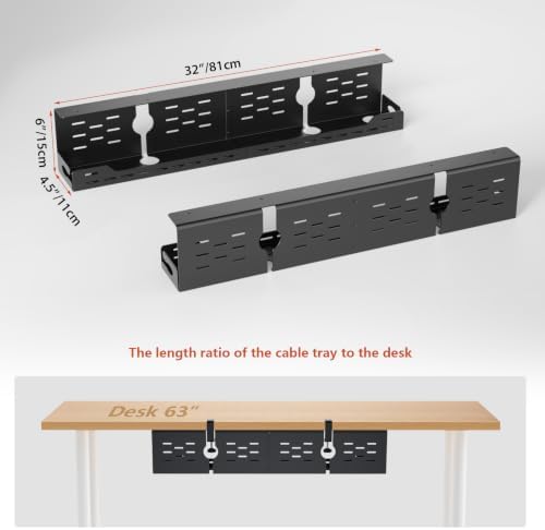 Univivi Under Desk Cable Management Tray, Cable Management, 32 inch, Black - Image 5