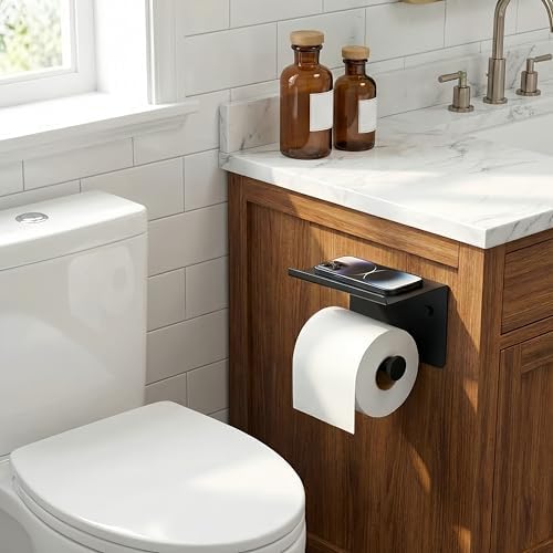 FORIOUS Toilet Paper Holder with Shelf, Adhesive or Screw, Commercial - Image 2