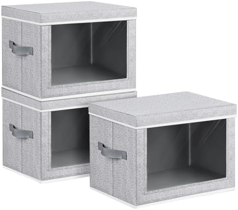 Homsorout Storage Bins with Lids, 3 Pack Large Storage Cubes with Window, Closet Bins with Lids & Handles, Fabric Box for Organizing Clothes, Towels, Books, Blended by Homsorout