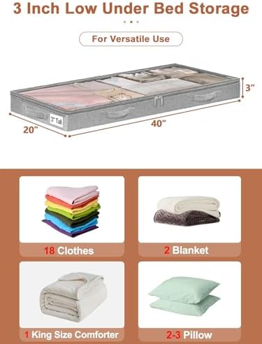 punemi 3 inch High Soft Low Profile Under Bed Storage Bins, 2 Pack, Grey - Image 4