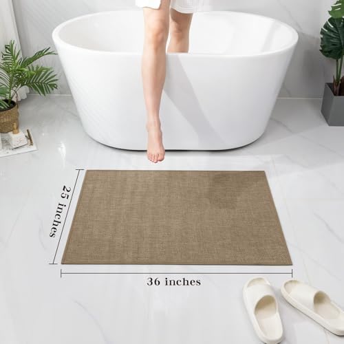 chakme Bathroom Rugs Mat 36x25, Ultra Thin Non Slip Bath Mat Large Quick Dry Absorbent Bath Mat for Bathroom Floor, (Dark Beige, 36"x25") - Image 2