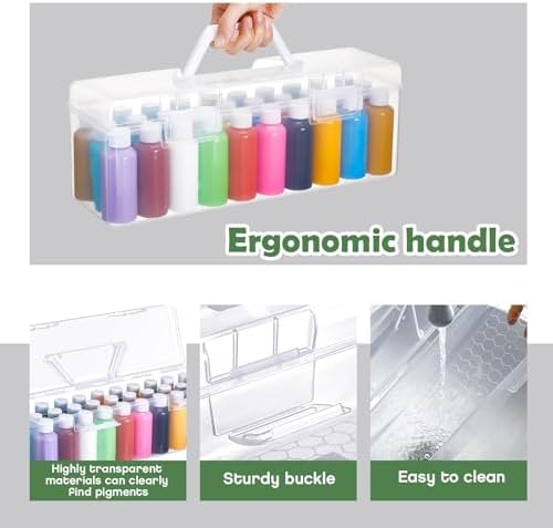 Threehoney 3 Pcs Acrylic Paint Storage Box with Handle, 90 Bottles, White - Image 3