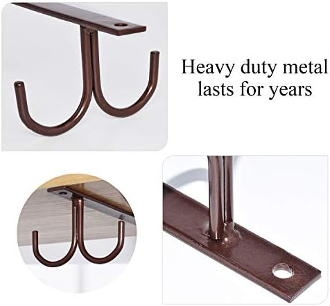 MOCOUM Under Cabinet Mug Rack, Rustic Mug Organizer Rack Cup Holder Under Shelf 12 Hanging Hooks Rack for Mugs, Coffee Cups and Kitchen Utensils Display (Brown-3 Pack-12 Hooks) - Image 5