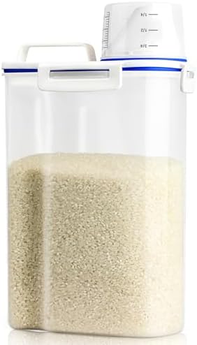 Viretec Rice Storage Container, 3 to 5Lbs Dry Food Airtight Container, Pet Dog Cat Food Canister, BPA Free Clear Plastic Kitchen and Pantry Organization Bin for Oatmeal, Grain, Cereal, Pasta, Flour by Viretec