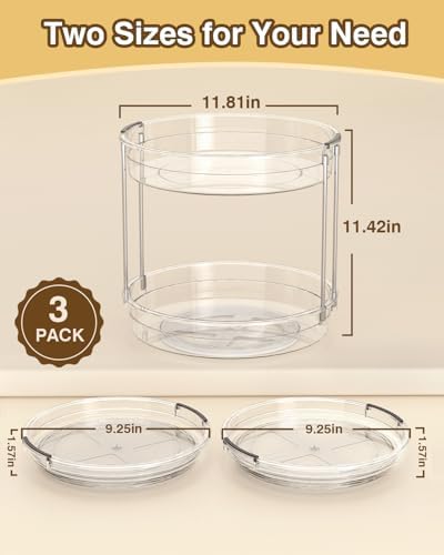 INCOSTAR 3 Pack Clear Lazy Susan Turntable 9'' & 11.8'' for Cabinet - Image 2