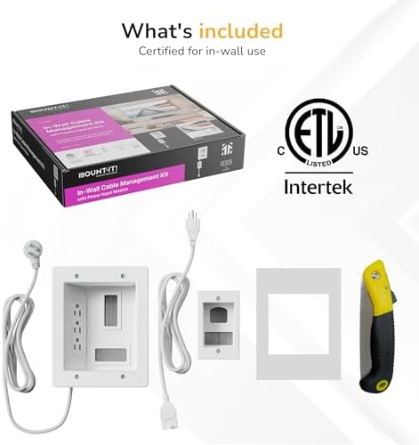 Mount-It! In-Wall TV Cable Management Kit with Power – Triple Outlet, Male Wall Plug and 5ft External & 9ft Behind the Wall Cords, Hand Saw – Easy, Safe Cable Management for TV and Home Theater Setups - Image 5