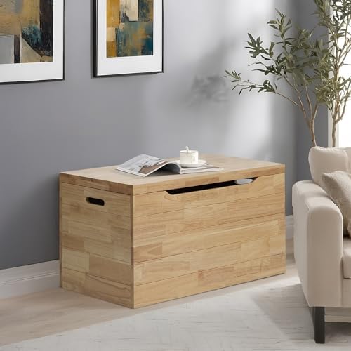 eHemco Solid Hardwood Storage Trunk, Natural, 35.5x18.63x19.5 - Image 2