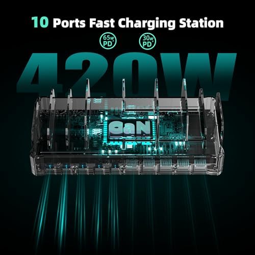 Zobirez 420W 10-Port Fast USB Charging Station for Multiple Devices, Black - Image 5