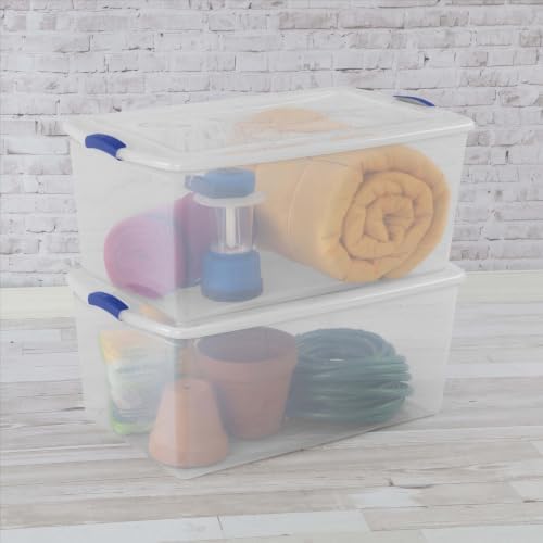 105 Quart Extra Large Clear Plastic Storage Bin, Stackable Container With Blue Accent Latch Lid, See-Through Lidded Box For Seasonal Clothes, Bedding, Camping Gear, Home Closet - Image 4