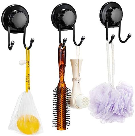 SANNO Suction Cup Hooks, Shower Squeegee Holder Towel Robe Loofah Hook Hanging for Bathroom Kitchen, Black - Image 2