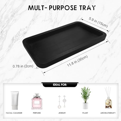 Bamboo Vanity Bathroom Tray for Counter, Bamboo Tray for Bathroom, Toilet Tank, Perfume 11.8L x 5.9W x 0.8H inch (Black) - Image 5