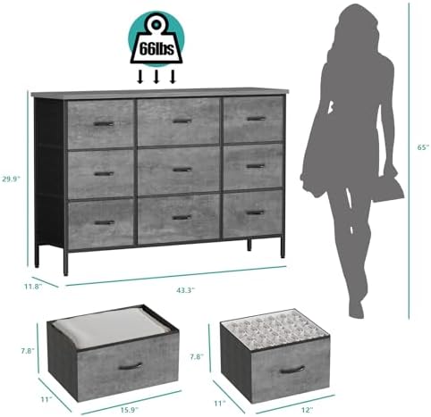 VASICAR Dresser for Bedroom with 9 Deep Drawers, Wide TV Stand TV Console - Image 3