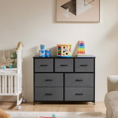 OLIXIS 7 Drawer Fabric Dresser for Bedroom, Clothes Storage Tower, Gray - Image 2