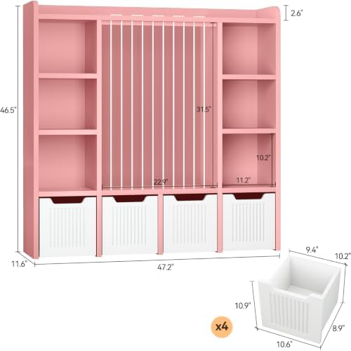 ONBRILL 3-in-1 Toy & Stuffed Animal Storage, 4 Movable Toy Chest, Pink - Image 2