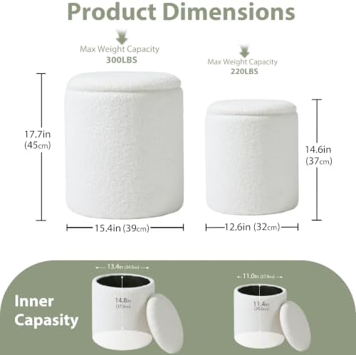 Royal Windsor Round Ottoman with Storage Set of 2, Storage Vanity Stool - Image 2