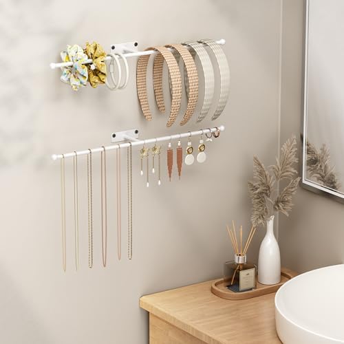 Wall Hanging Jewelry Organizer 12.6", Screw Included, White 2-Pack - Image 4