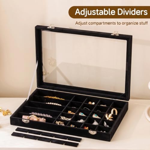 Frebeauty 35 Grid Earring Organizer,Velvet Jewelry Tray with Clear Lid - Image 5