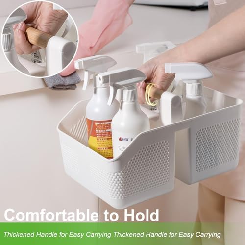 Plastic Shower Caddy Portable Shower Basket with Bamboo Handle, White - Image 4