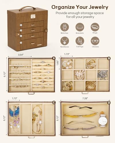 Homde Large Jewelry Box for Women: 5-Layer Organizer with Lock for Dresser - Image 3