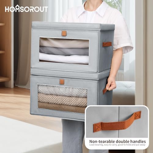 Homsorout Large Closet Storage Organizer - Clothes Storage Bins with Handles & Window, Collapsible Decorative Boxes with Lids, Fabric Containers for Living Room, Dorm, 5 Pack, Grey - Image 6