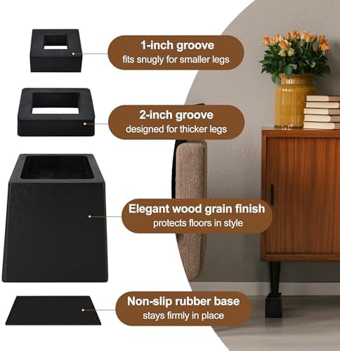 Wooden Bed Risers 5 Inch Heavy Duty, Support 2500 lbs, Black - Image 6