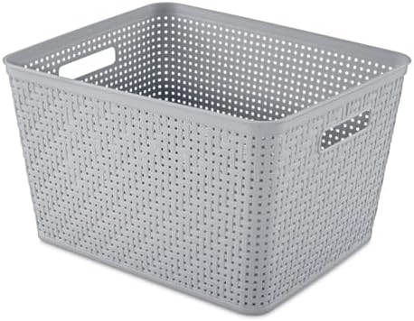 Sterilite Tall Basket, Woven Plastic Storage Organizer Bin, Cement, 18-Pack - Image 6
