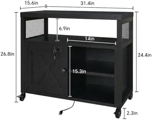 Mobile File Cabinet with Charging Station, Printer Stand, Black - Image 2