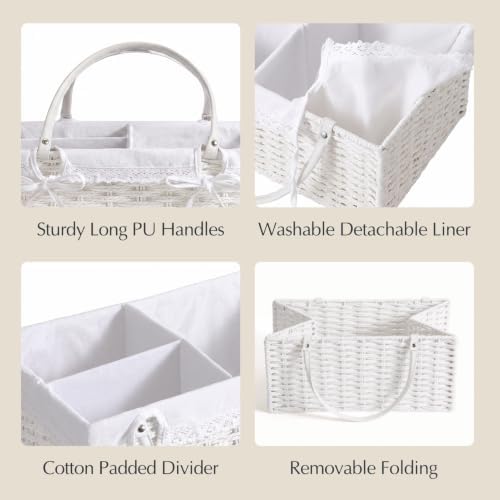 Yecaye Large Baby Diaper Caddy Organizer, Paper Rope Storage Baskets, White - Image 5