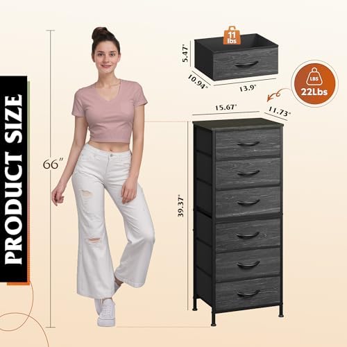 WLIVE Tall Dresser for Bedroom, 6 Drawer Chest of Drawers, Black Wood Grain - Image 3