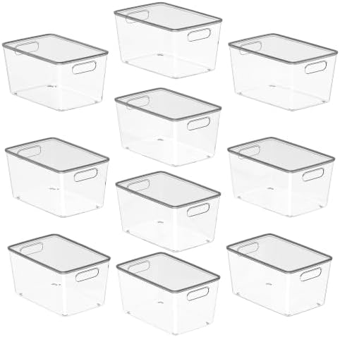 10 Pack Clear Stackable Storage Bins with Lid and Handles, XLarge by MSHOMELYDIRECT