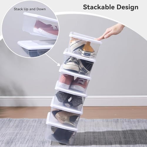 novelinks 8 Pack 6QT Plastic Storage Bins with Lids, Shoe Boxes (White) - Image 4