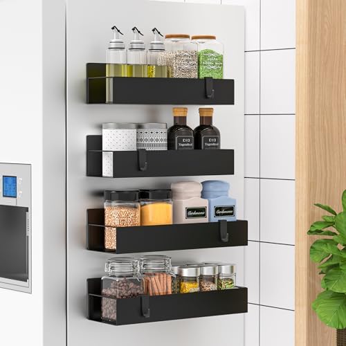 HuggieGems Magnetic Water Bottle Holder for Refrigerator, Cup Holder Organizer for Stanley and Tumbler for Kitchen, 4 Pack, Metal Black by HuggieGems