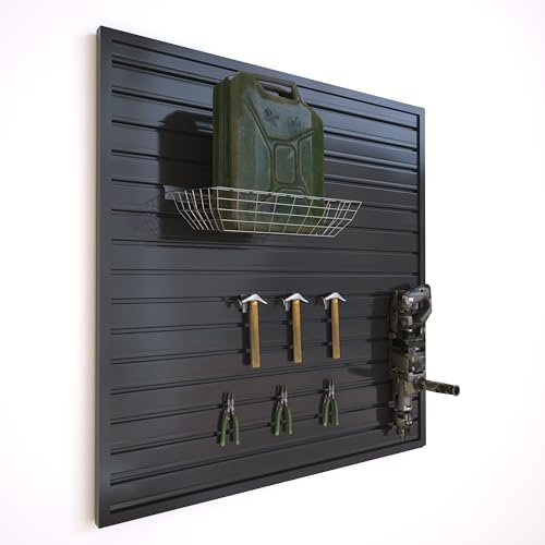 NeatiEase Slatwall Panel Wall Storage Systems, 4 x 4ft Slat Wall Paneling Garage Wall Organizer, Heavy Duty Wall Mounted PVC Wall Rack (Black) - Image 2