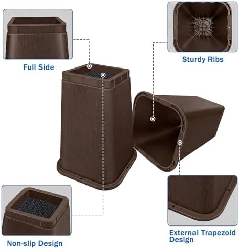 ANNKUT 8 Inch Heavy Duty Bed Risers, Furniture Risers for Desk, Chair, Table or Sofa, Couch Lift Risers, Supports up to 2200 lbs per Leg(9 Pack Brown) - Image 3