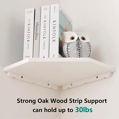 Corner Floating Shelves Set 2 Wire Hole Solid Oak Wood Display Shelf ,White - Image 4