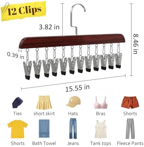 1Pack Space Saving Hanging Clothes Organizer, Wooden Pants Hanger 12-Clip - Image 4