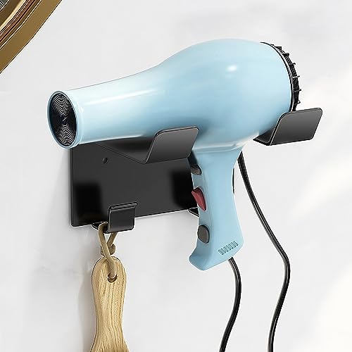 Hair Dryer Holder Wall Mount, Stainless Steel Blow Dryer Holder for Bathroom, Rustproof Hair Dryer Organizer Fits 2.3" Diameter, Easy Wall Installation (Black) by NAJIESUN