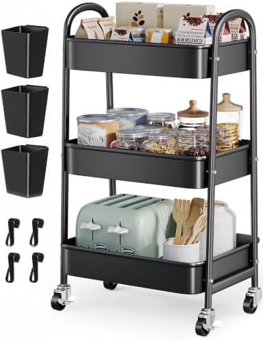Heavy Duty 3 Tier Rolling Cart Metal with Wheels,Three Tiered Storage Carts by Unknown