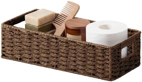 StorageWorks Toilet Tank Tray, Brown Round Paper Rope Bathroom Baskets for Organizing, Toilet Tank Basket, Toilets Organizer with Built-in Handles, 14 ¼"L x 6 ¾"W x 3 ¾"H, 1 Pack by StorageWorks