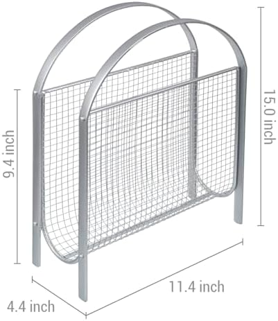 MyGift Mid-Century Silver Metal Mesh Magazine Rack, Freestanding Holder - Image 5