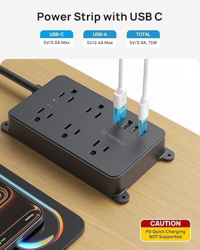 TROND Surge Protector Power Strip with 360° Rotating Plug, 10ft, Black - Image 3
