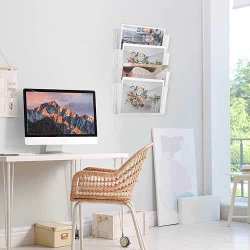EASEPRES 4 Pack Clear Single Pocket Hanging File Organizer, Plastic Wall Mount Paper Mails Magazines Holder, Mounted Folder Bins for Office, School and Home, 13.85x3.14x6.88 inches - Image 6