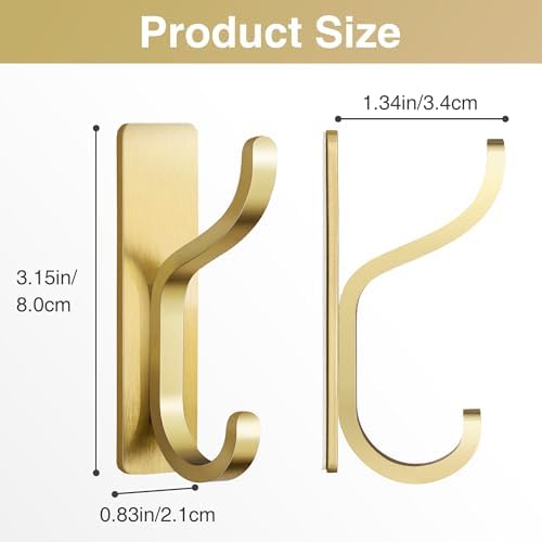 Adhesive Wall Hooks for Towel/Coat,13Lb Strong Stick-On Hooks, Gold 6 Pack - Image 5