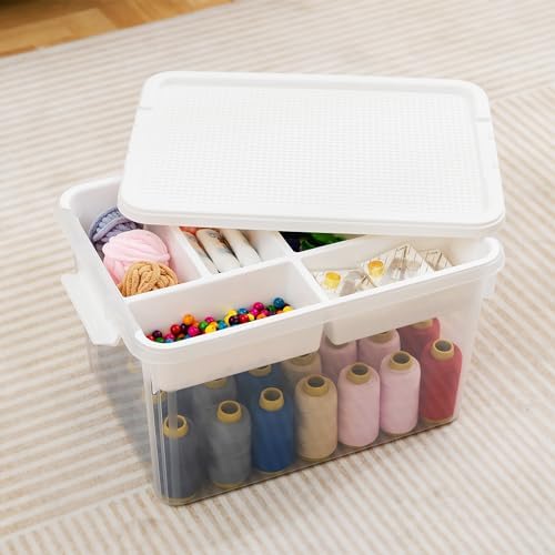 Citylife 32QT Plastic Craft Storage Box Buildable Lid Removable Tray - Image 2