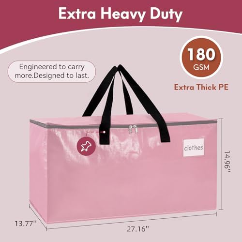 2-Pack Extra-Large Heavy-Duty Storage Totes with Reinforced Handles, Durable Zippers & Waterproof Material — Perfect for Space-Saving, Moving, Shipping and Travel (PINK) - Image 2