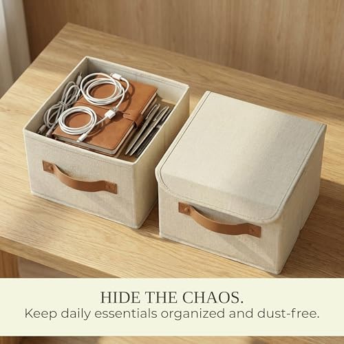 Decorative Linen Storage Boxes with Lids - Spacious Set of 2 Organizer Bins - Image 7