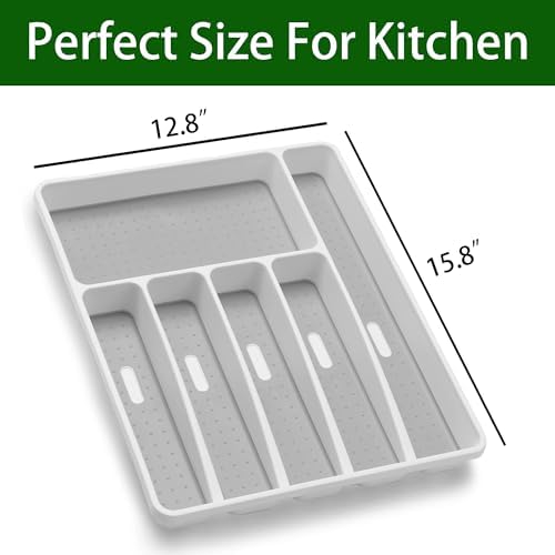 Loyareal Silverware Organizer Utensil Organizer Holder Kitchen Drawer Organizer Plastic Silverware Tray for Drawer Flatware Organizer 6 Compartment White - Image 3