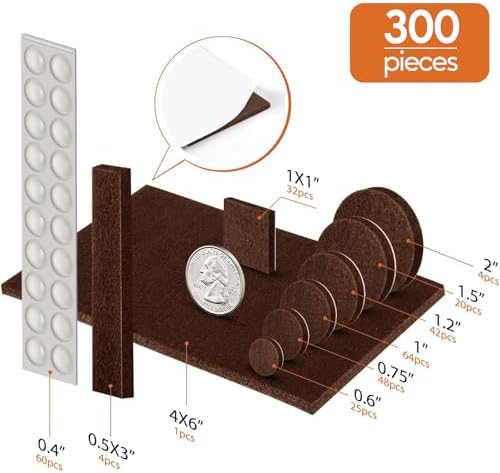Furniture Pads Felt Pads 300 Pieces Huge Pack Furniture Felt Pads, Brown - Image 4